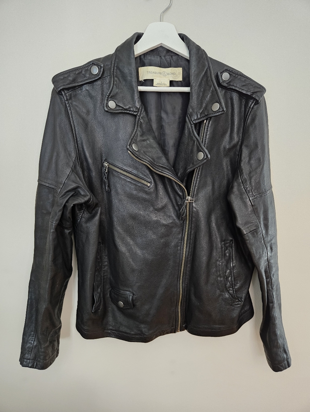 Treasure & Bond Black Leather Moto Jacket Zip Front Neutral Classic Bikercore - Picture 13 of 13
